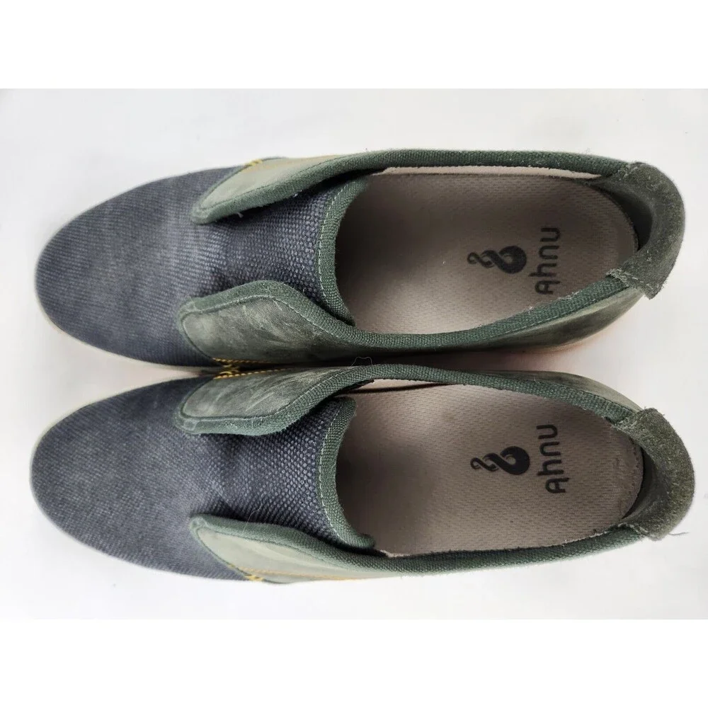 Ahnu North Beach Leather Canvas Slip-On Loafer Sneakers Gray Green COMFY Mens 11